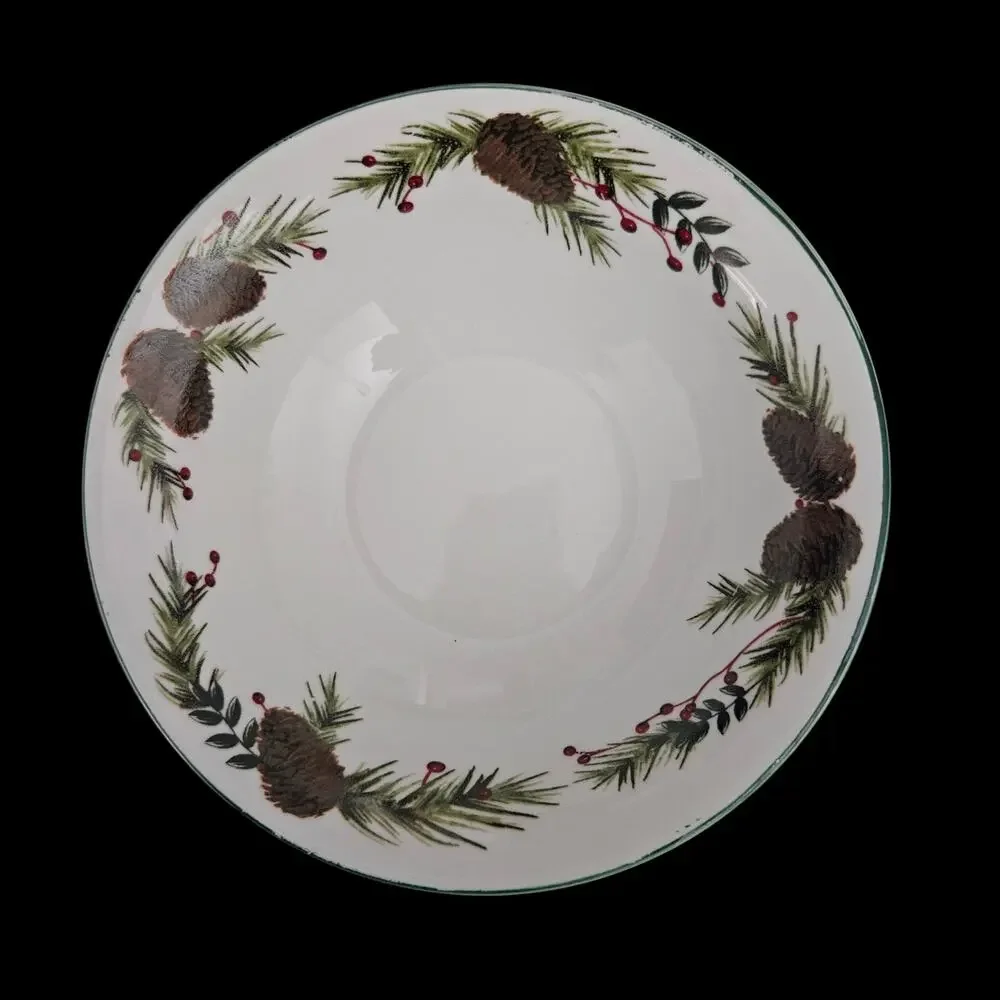 Totally Today Christmas Pine Cone Holly Berry Soup Cereal Bowl Set of 4